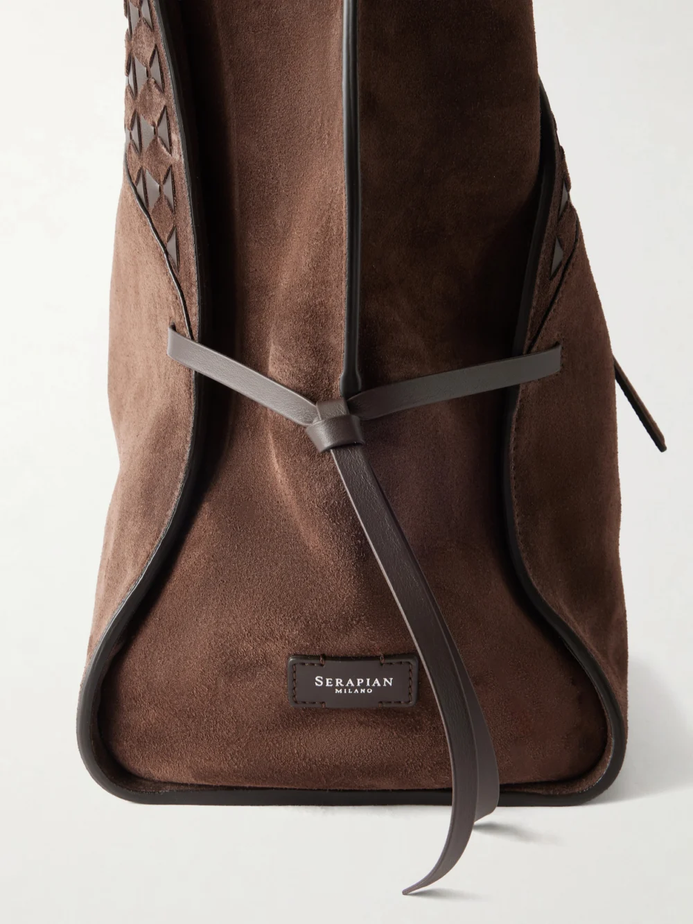 Close-up detail of the Serapian Maro Maxi Leather-trimmed Suede Tote