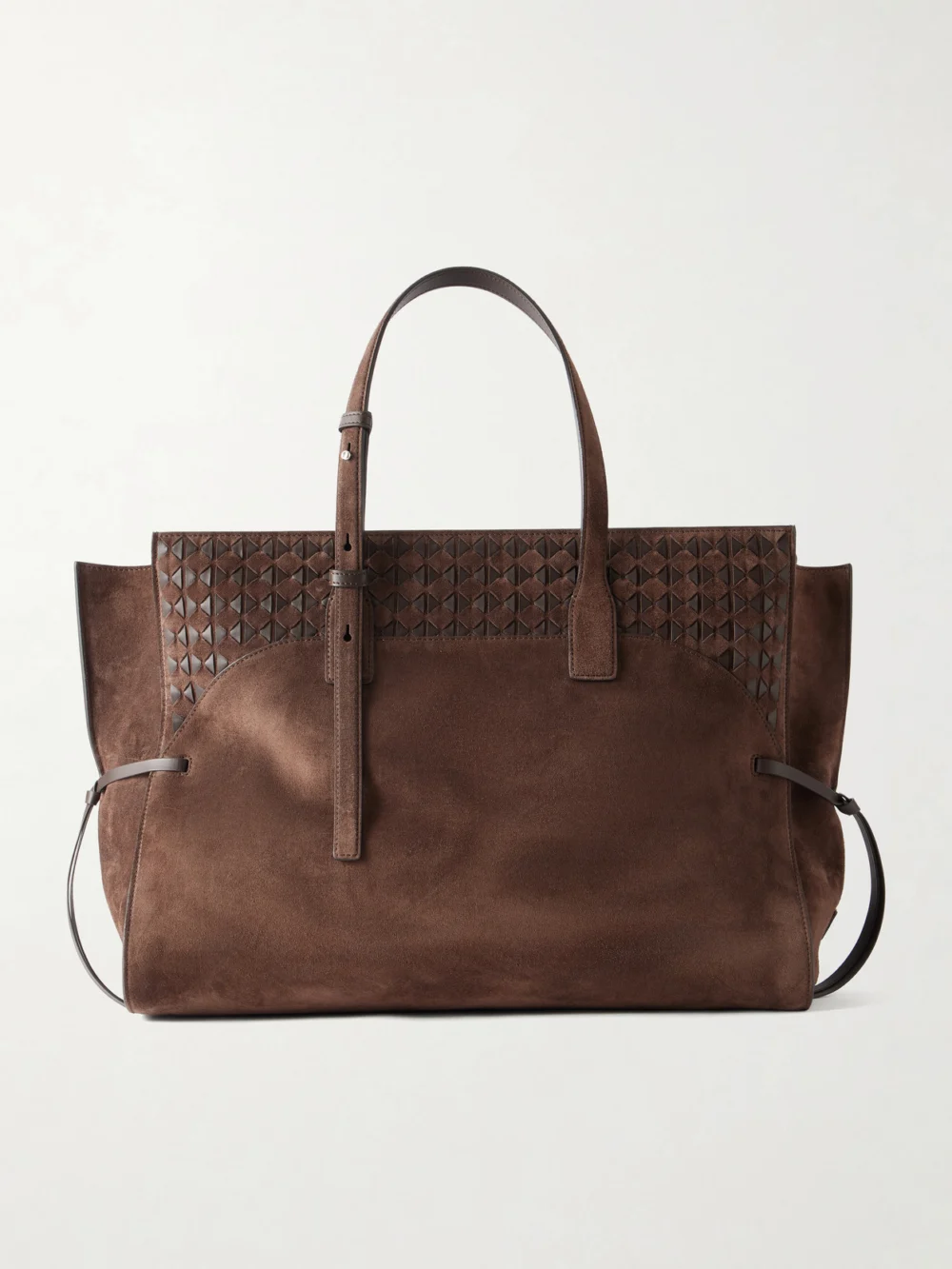 Serapian Maro Maxi Leather-trimmed Suede Tote in chocolate