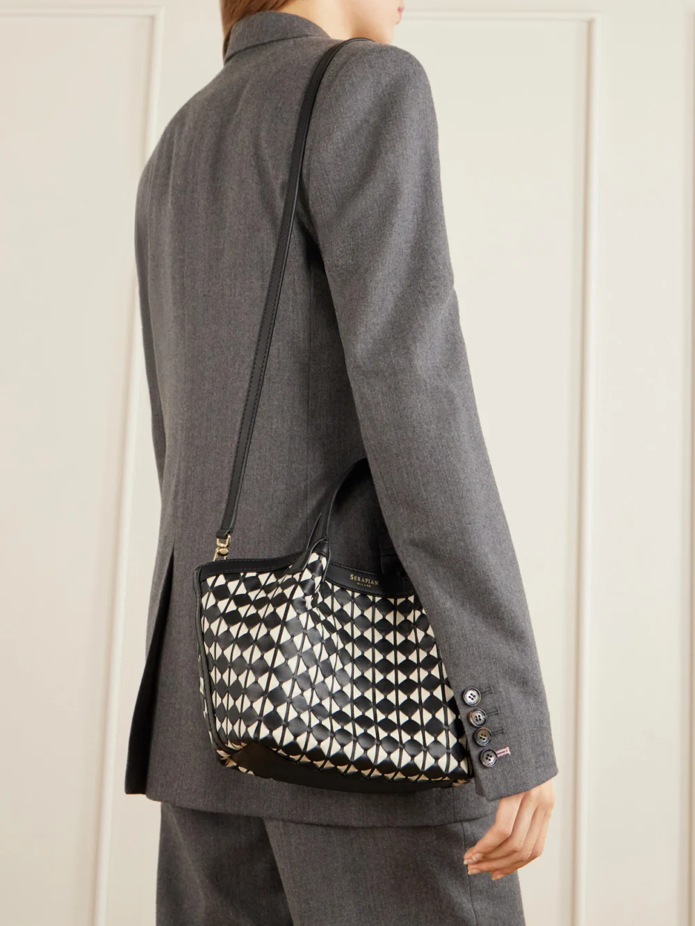 Serapian Mosaico Leather Shoulder Bag, styled view