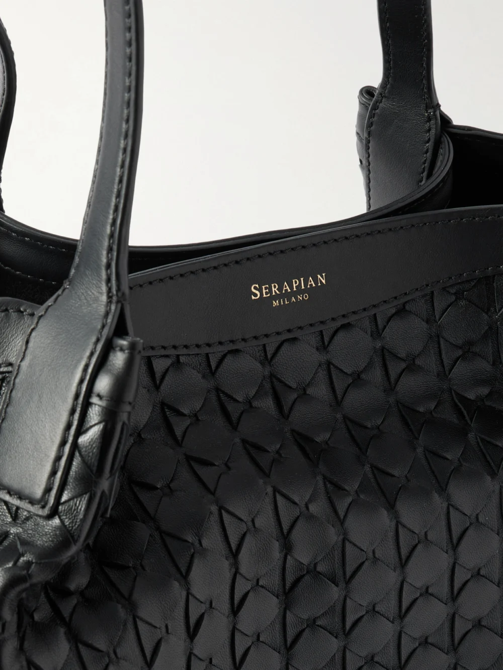 Close-up detail of the Serapian Secret Large Woven Leather Tote