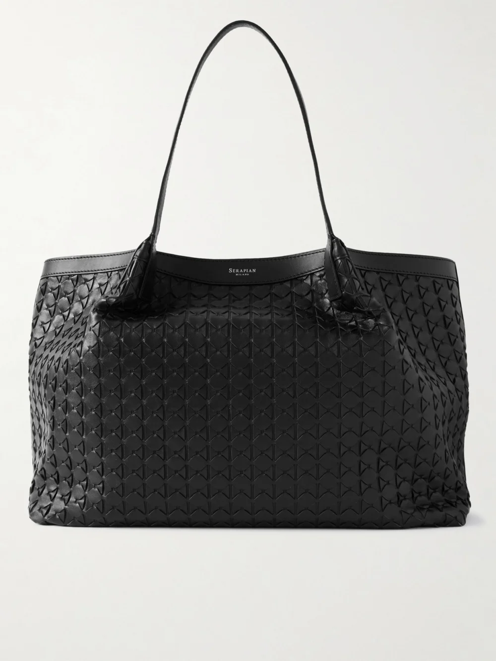Serapian Secret Large Woven Leather Tote in black