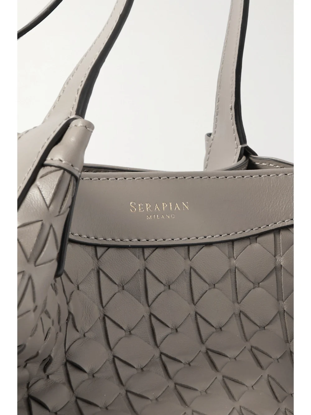 Close-up detail of the Serapian Secret Large Woven Leather Tote