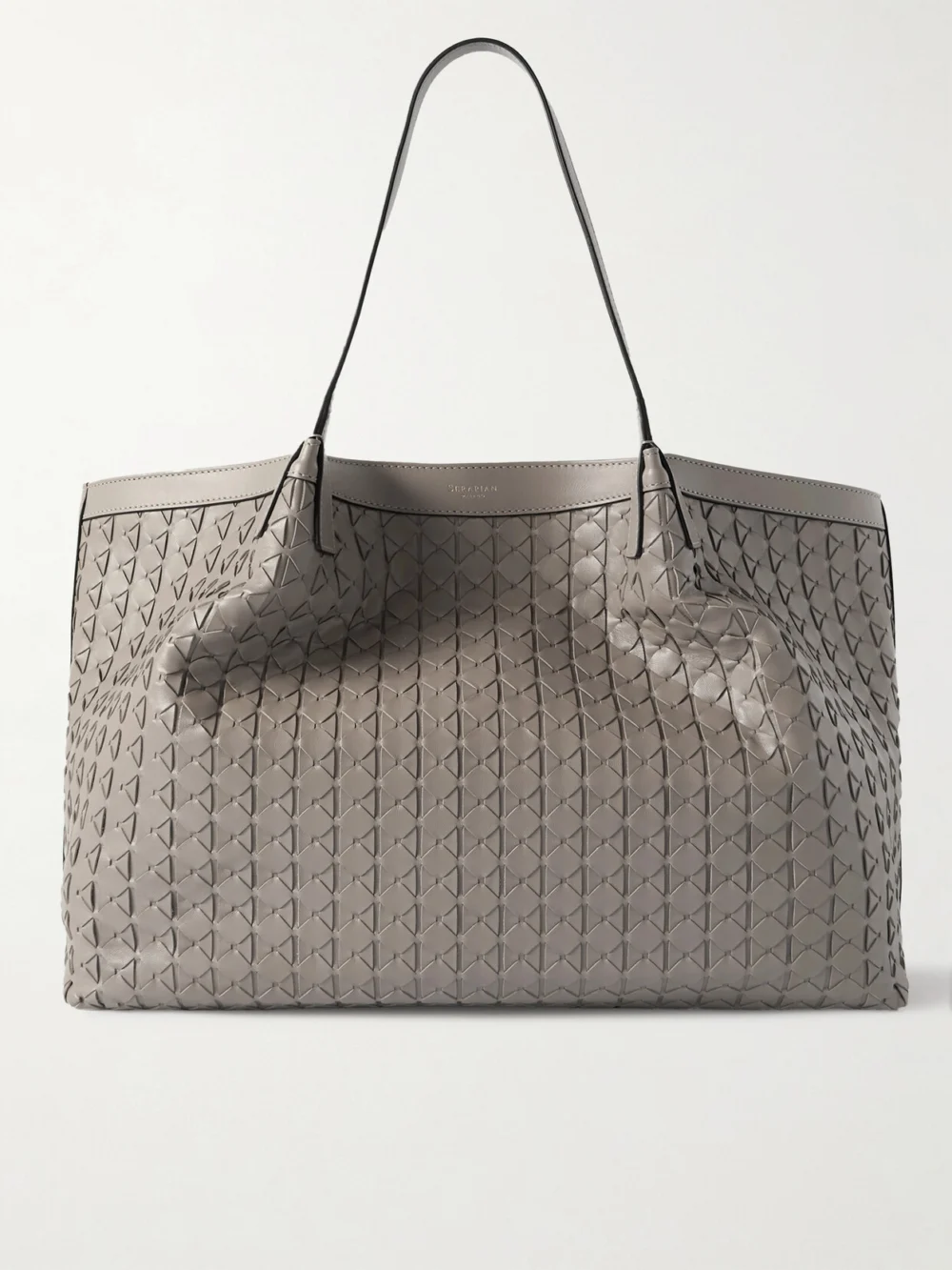Serapian Secret Large Woven Leather Tote in taupe