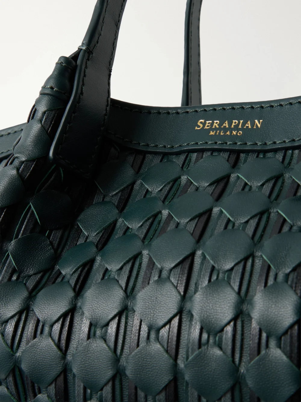 Close-up detail of the Serapian Secret Mosaico Leather Top-handle Bag