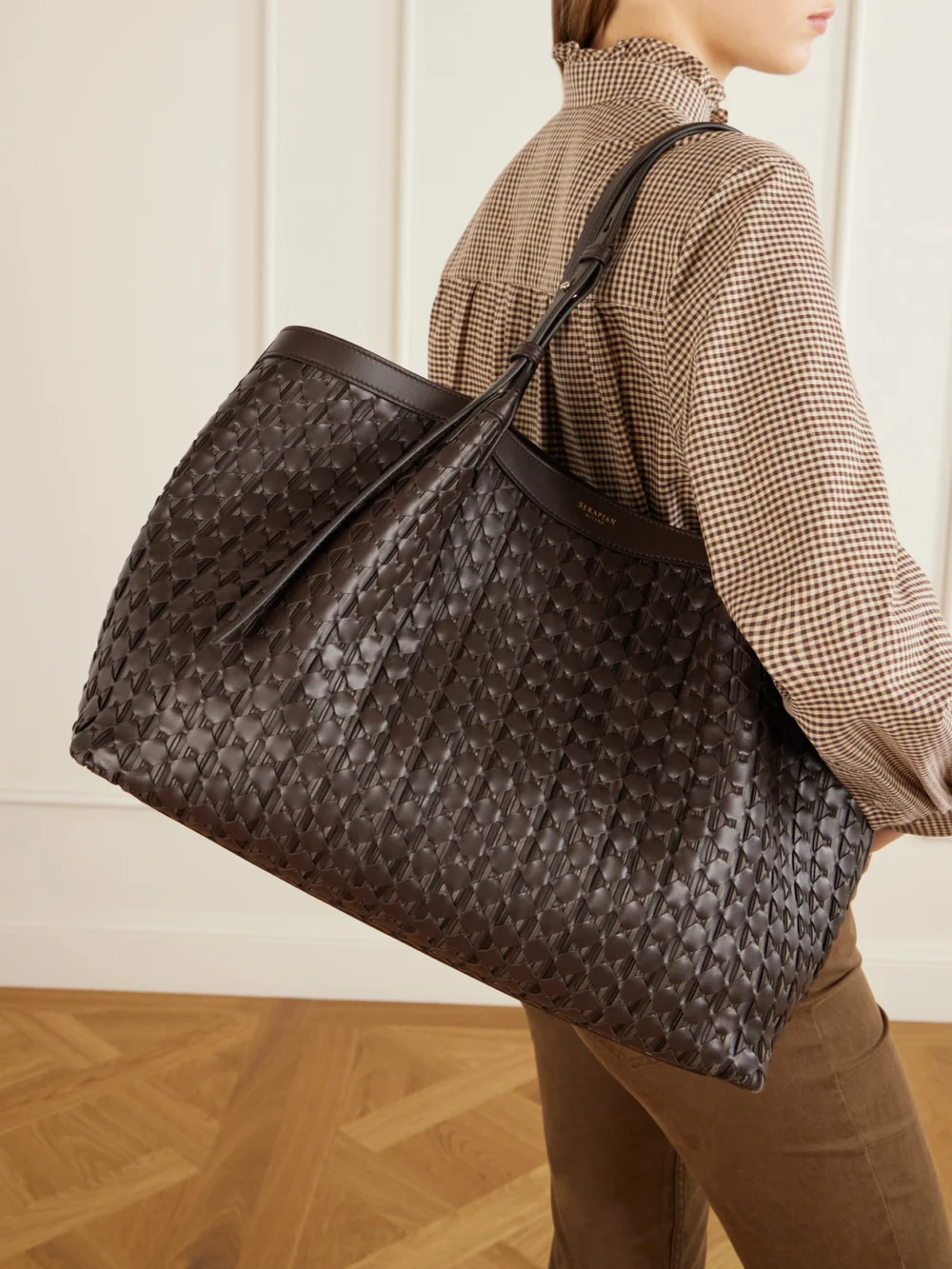 Serapian Secret Mosaico Leather Tote, styled view