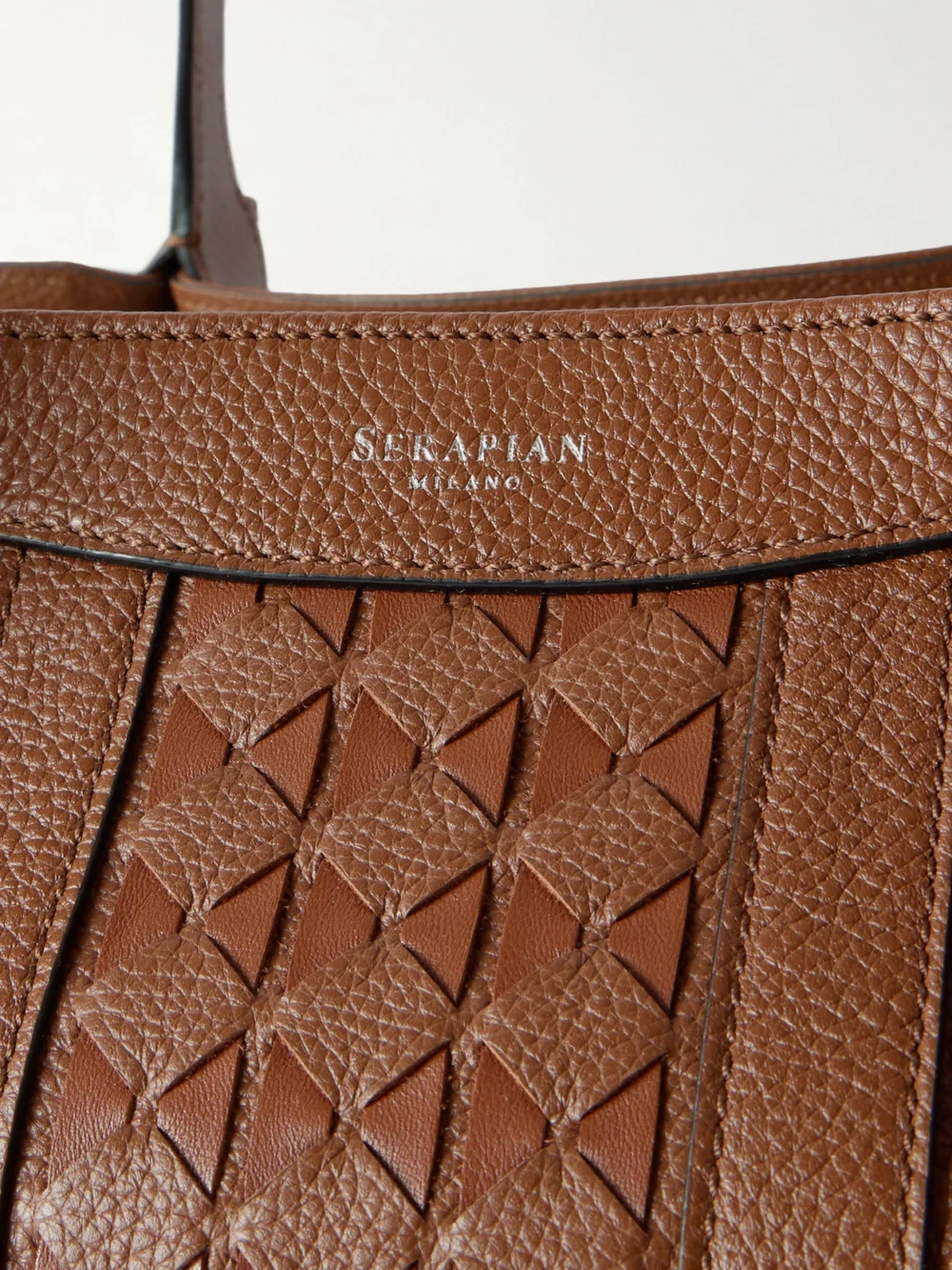 Close-up detail of the Serapian Secret Textured-leather Tote