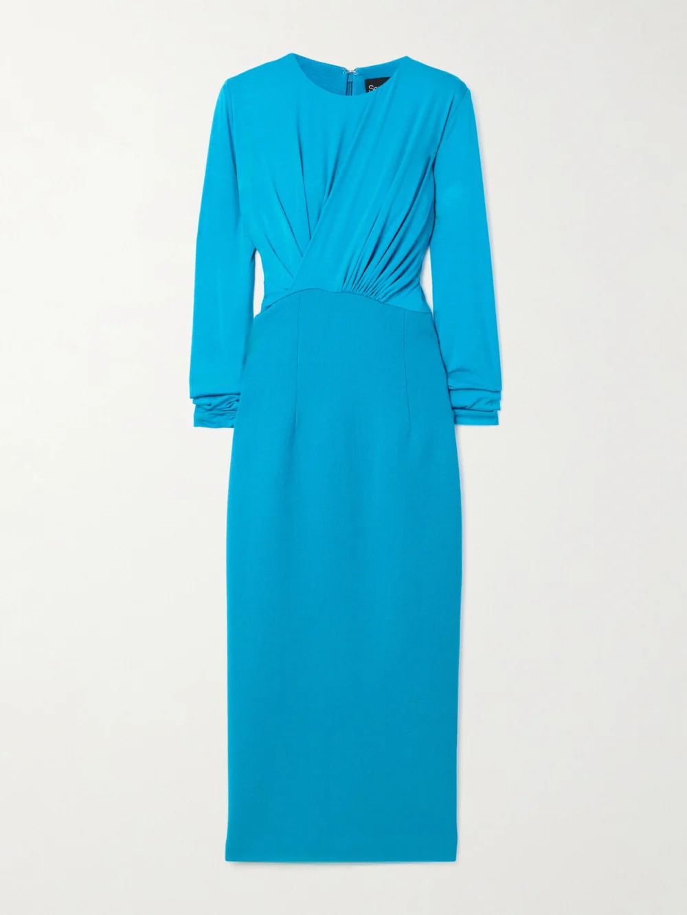 Sergio Hudson Gathered Stretch-bamboo Viscose and Wool-jersey Midi Dress in azure