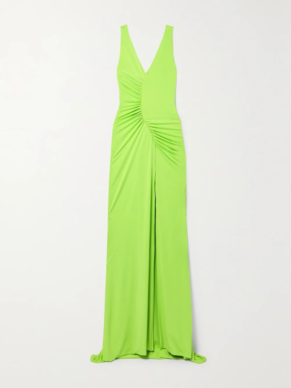 Sergio Hudson Ruched Neon Stretch-jersey Gown in green