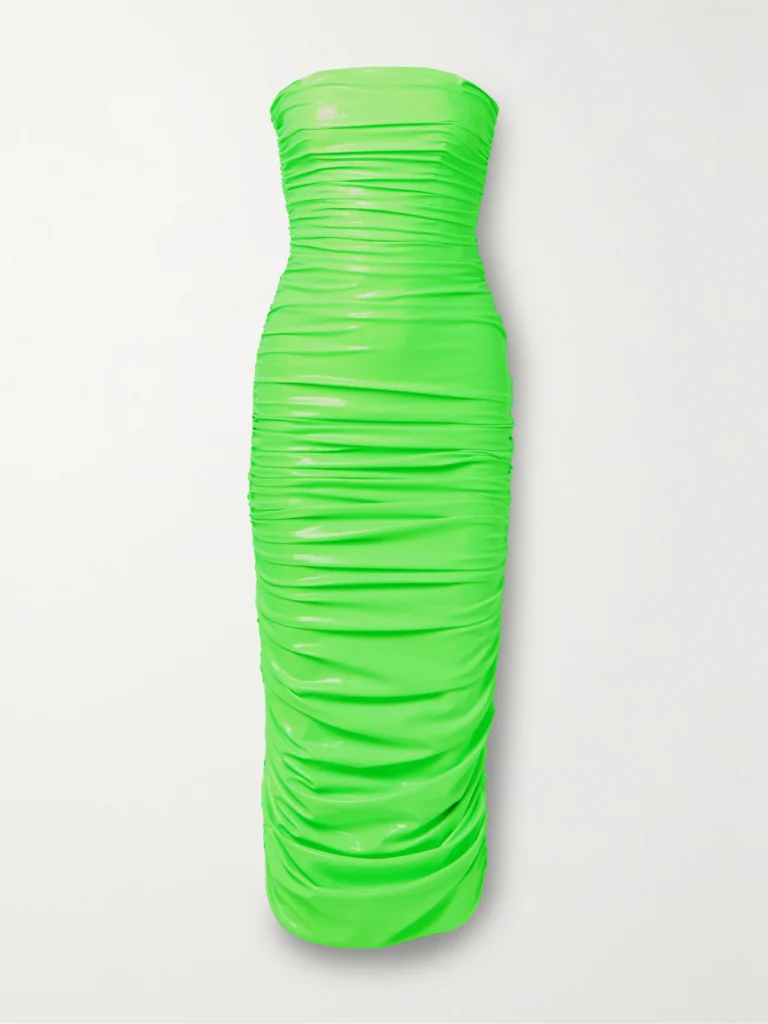 Sergio Hudson Strapless Ruched Neon Coated Stretch-jersey Midi Dress
