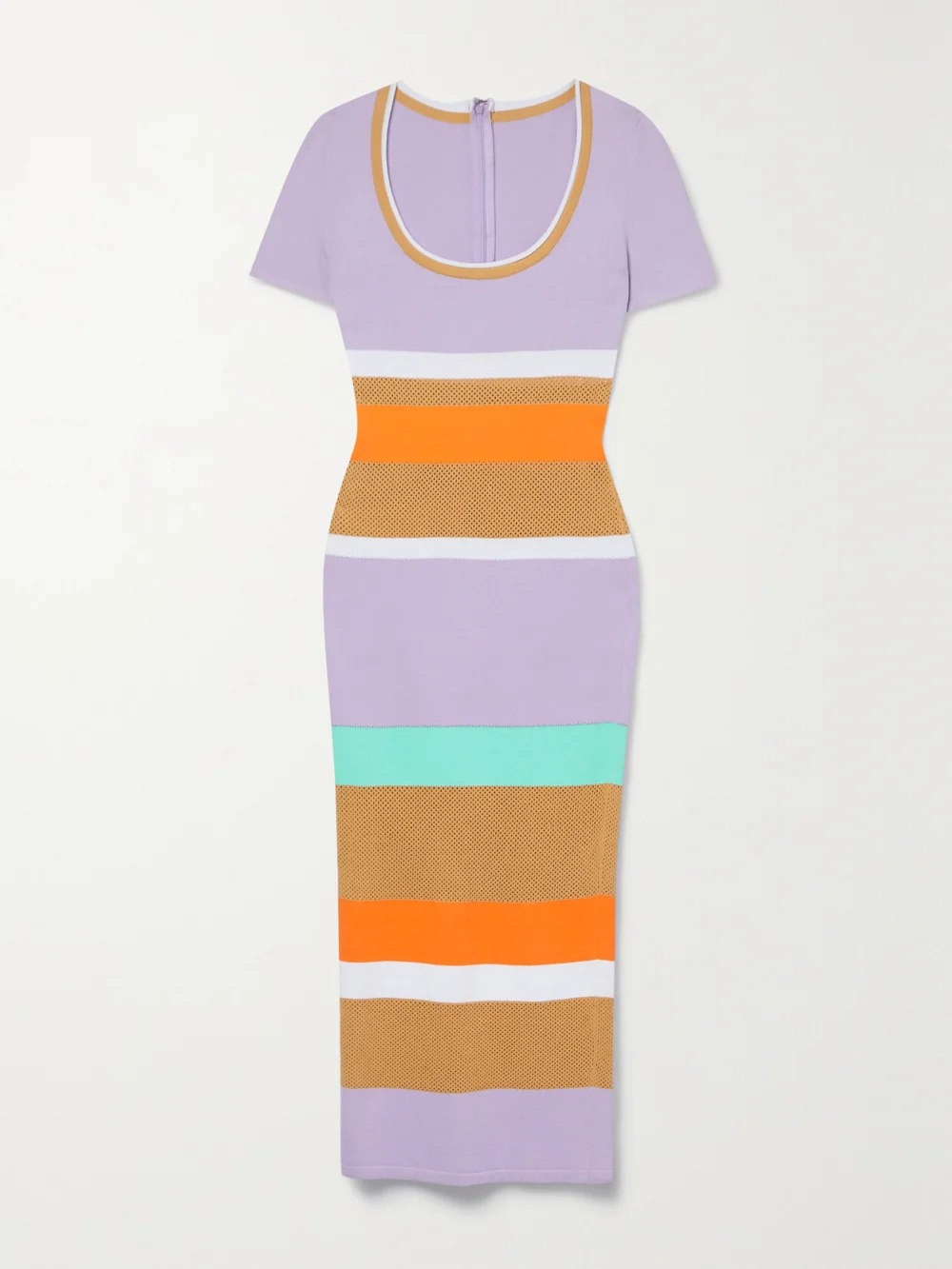 Sergio Hudson Striped Mesh-paneled Cotton-blend Midi Dress in lilac