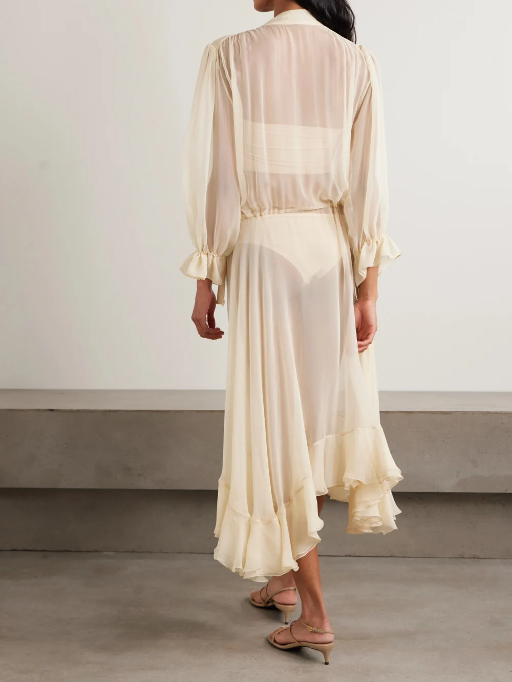 Back view of the Sharon Wauchob Abae Asymmetric Ruffled Silk-mousseline Midi Dress