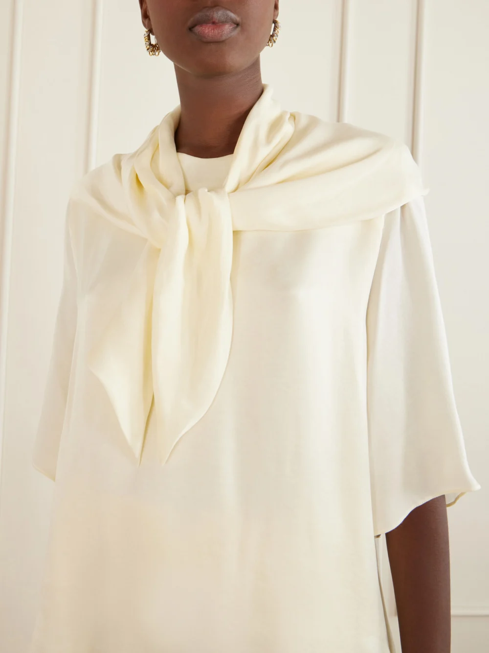 Close-up detail of the Sharon Wauchob Anita Scarf-detailed Satin T-shirt