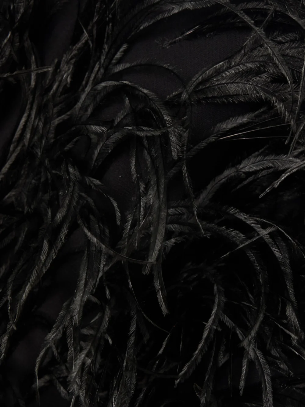Close-up detail of the Sharon Wauchob Anvers Feather-trimmed Silk-satin Mini Dress