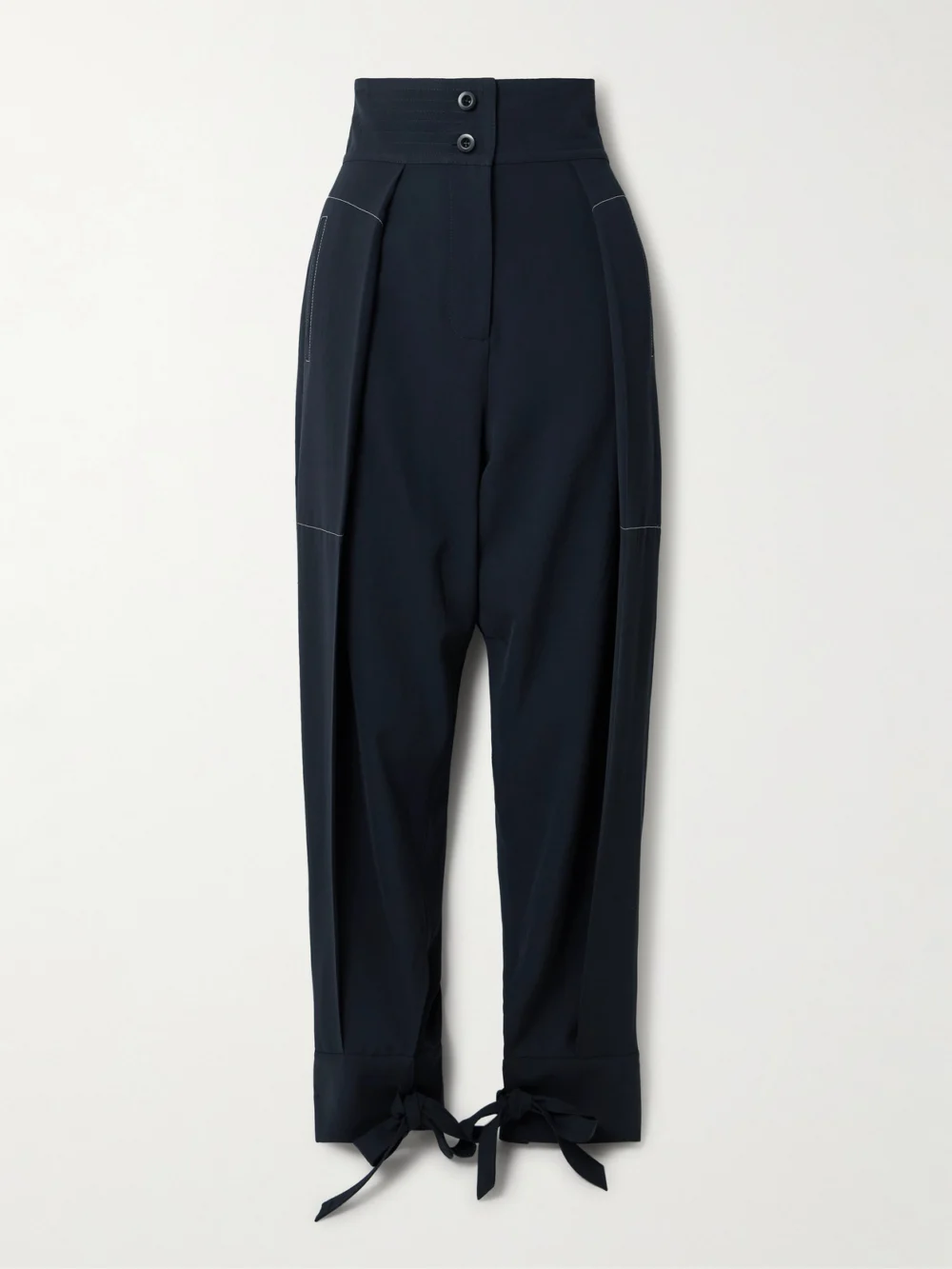 Sharon Wauchob Arch Topstitched Paneled Pleated Wool-twill Tapered Pants in navy