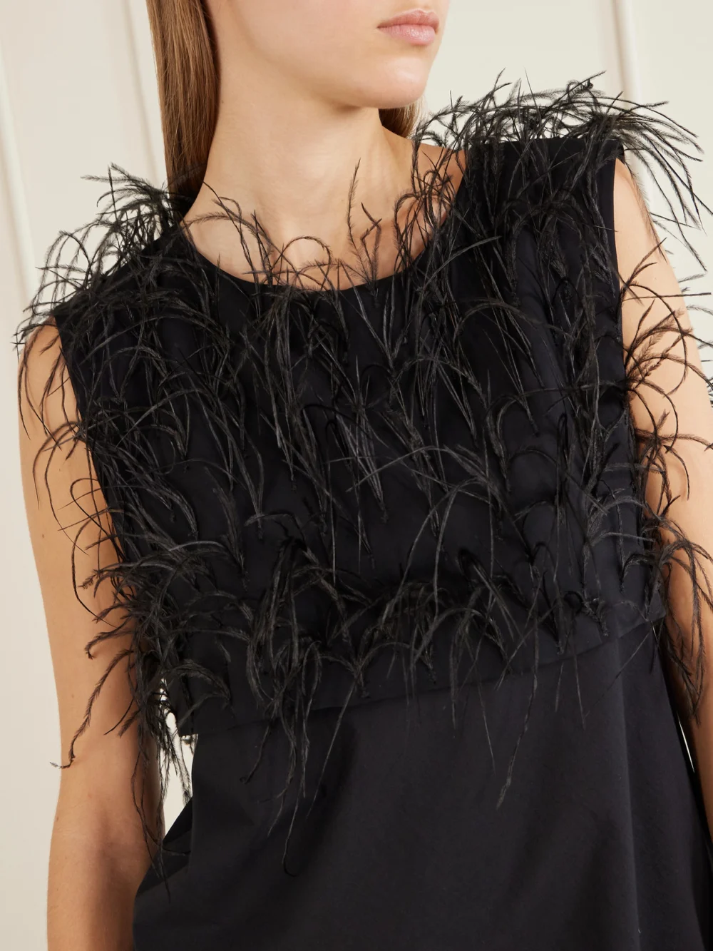 Close-up detail of the Sharon Wauchob Cato Feather-trimmed Silk Tank