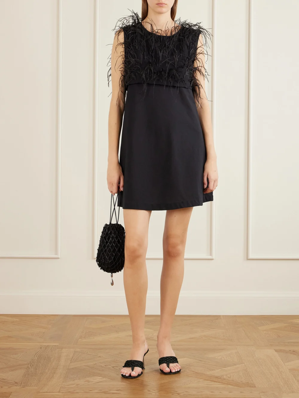 Sharon Wauchob Cato Feather-trimmed Silk Tank, worn by a model