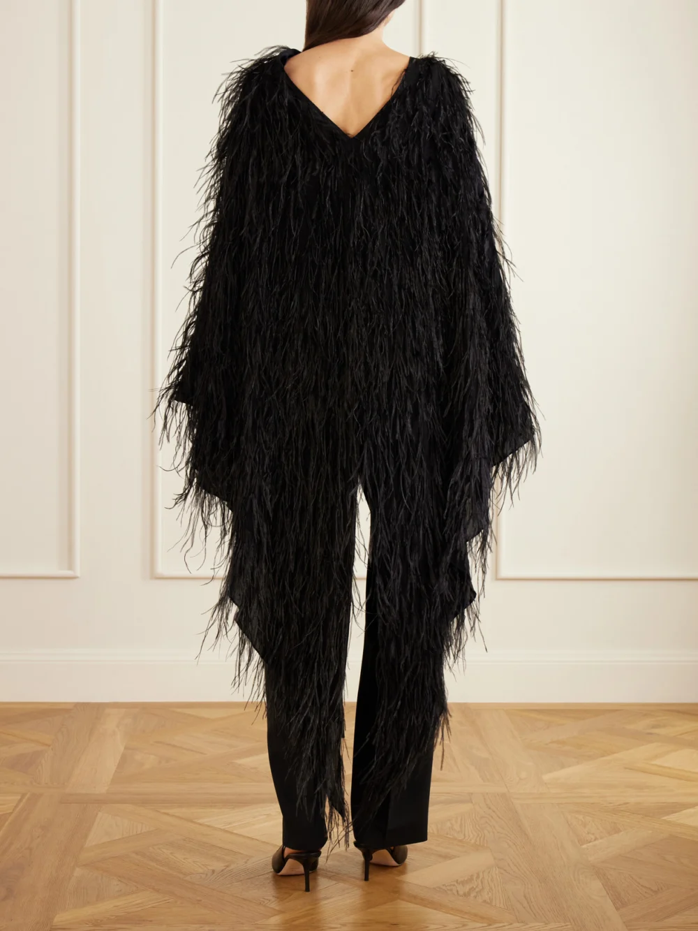 Back view of the Sharon Wauchob Feathers-embellished Silk Cape