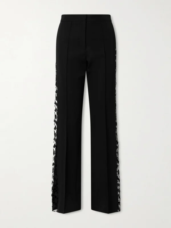 Sharon Wauchob Lace-trimmed Cotton and Silk-blend Straight-leg Pants