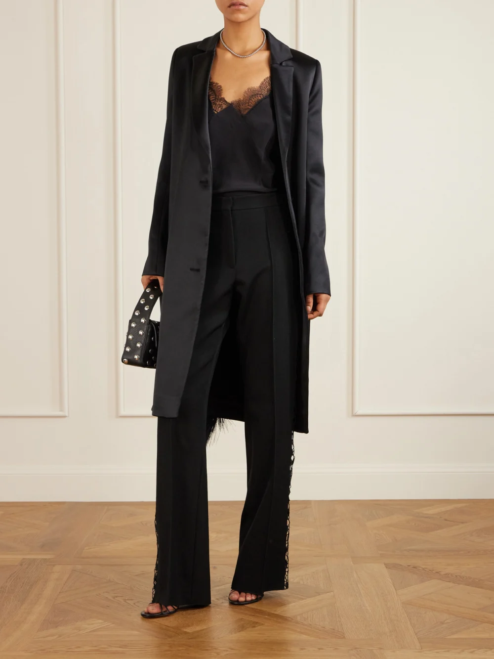 Sharon Wauchob Lace-trimmed Cotton and Silk-blend Straight-leg Pants, worn by a model