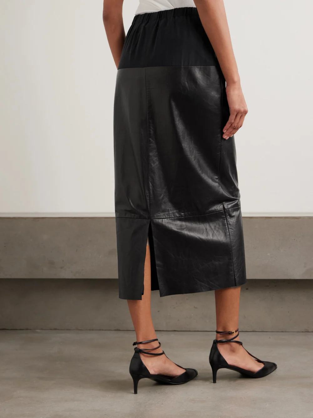 Back view of the Sharon Wauchob Laure Paneled Silk-jersey and Leather Midi Skirt