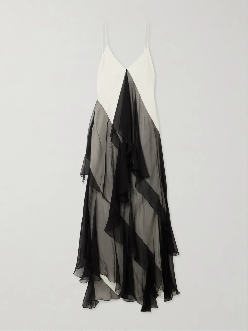 Sharon Wauchob Megara Asymmetric Ruffled Two-tone Silk Crepe De Chine and Crepon Midi Dress in black