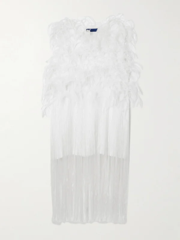 Sharon Wauchob Ros Feather-embellished Fringed Silk-tulle Mini Dress