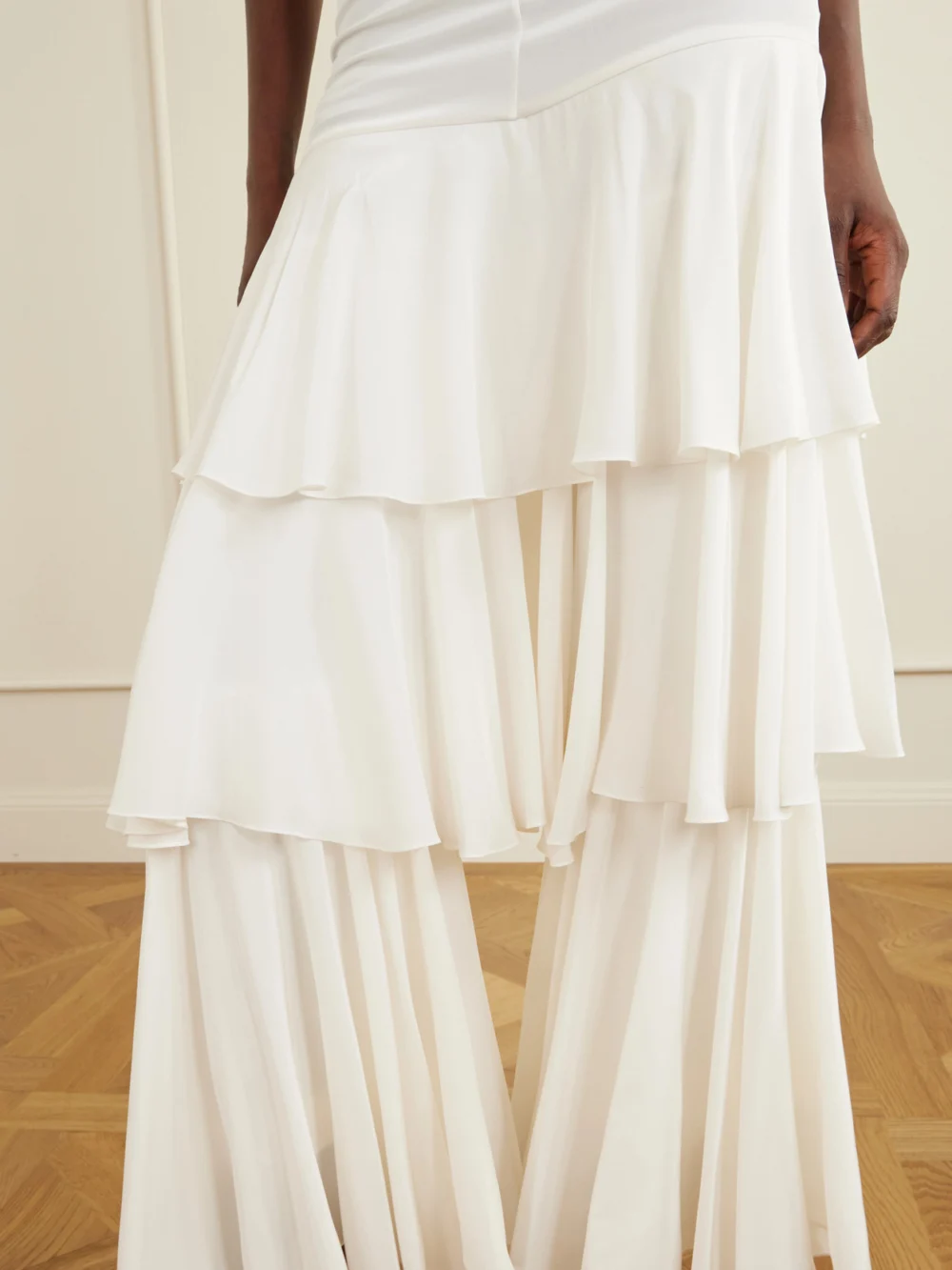 Close-up detail of the Sharon Wauchob Ruffled Silk Wide-leg Pants