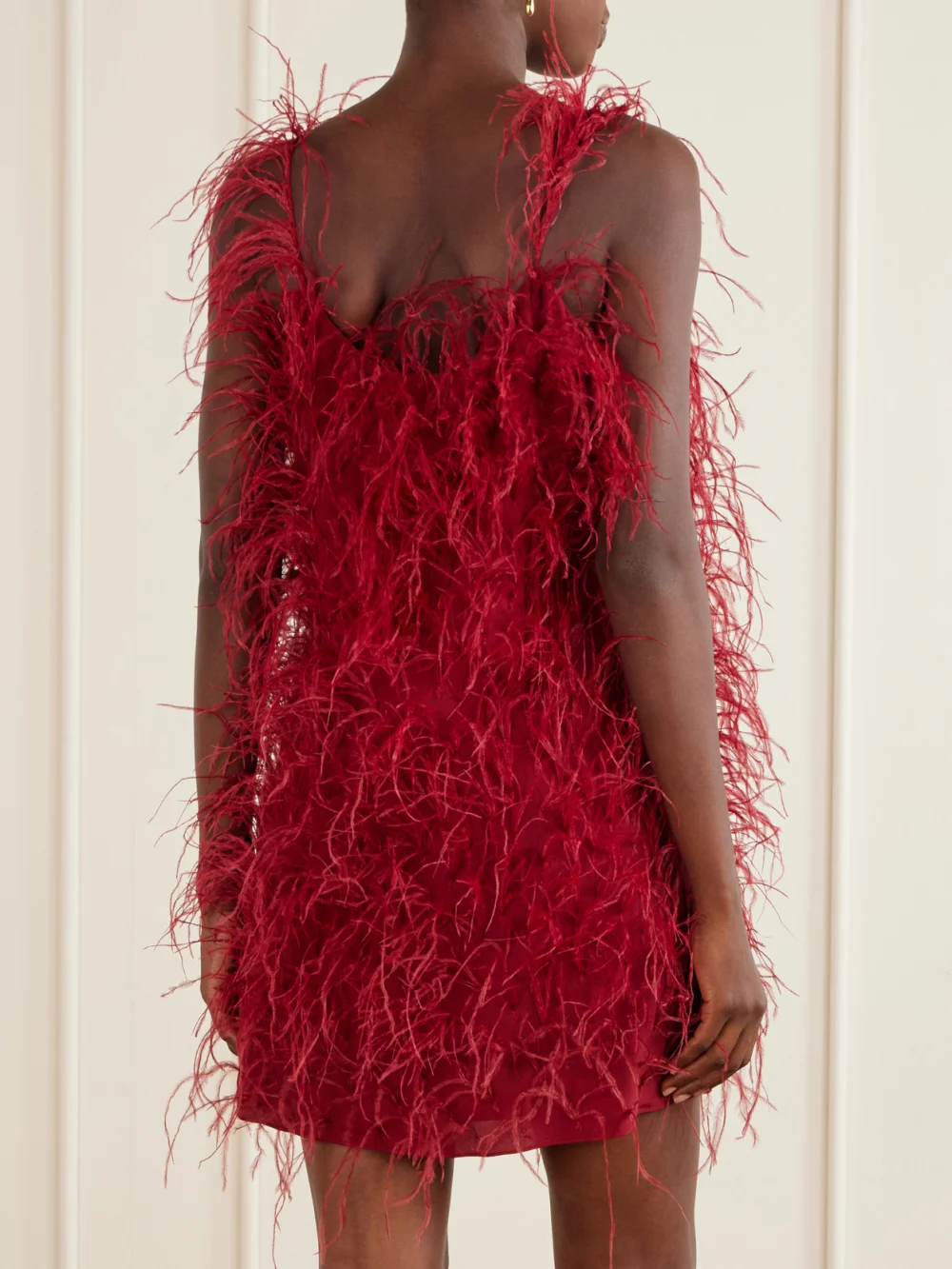 Back view of the Sharon Wauchob Sara Feather-trimmed Silk-crepe Mini Dress