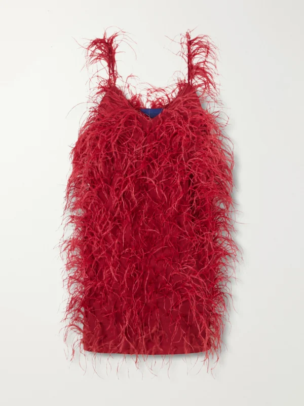 Sharon Wauchob Sara Feather-trimmed Silk-crepe Mini Dress