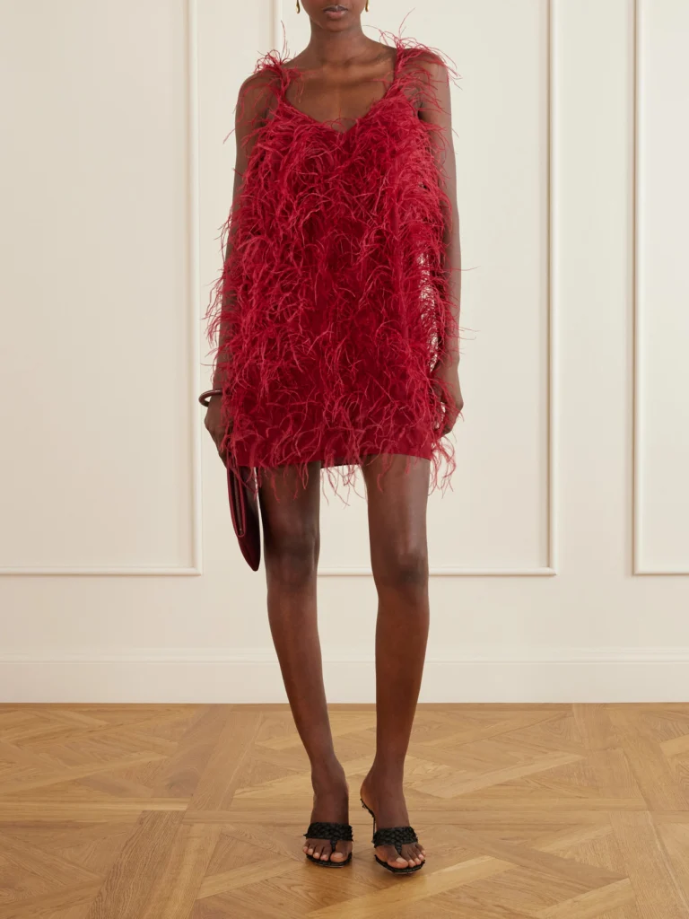 Sharon Wauchob Sara Feather-trimmed Silk-crepe Mini Dress