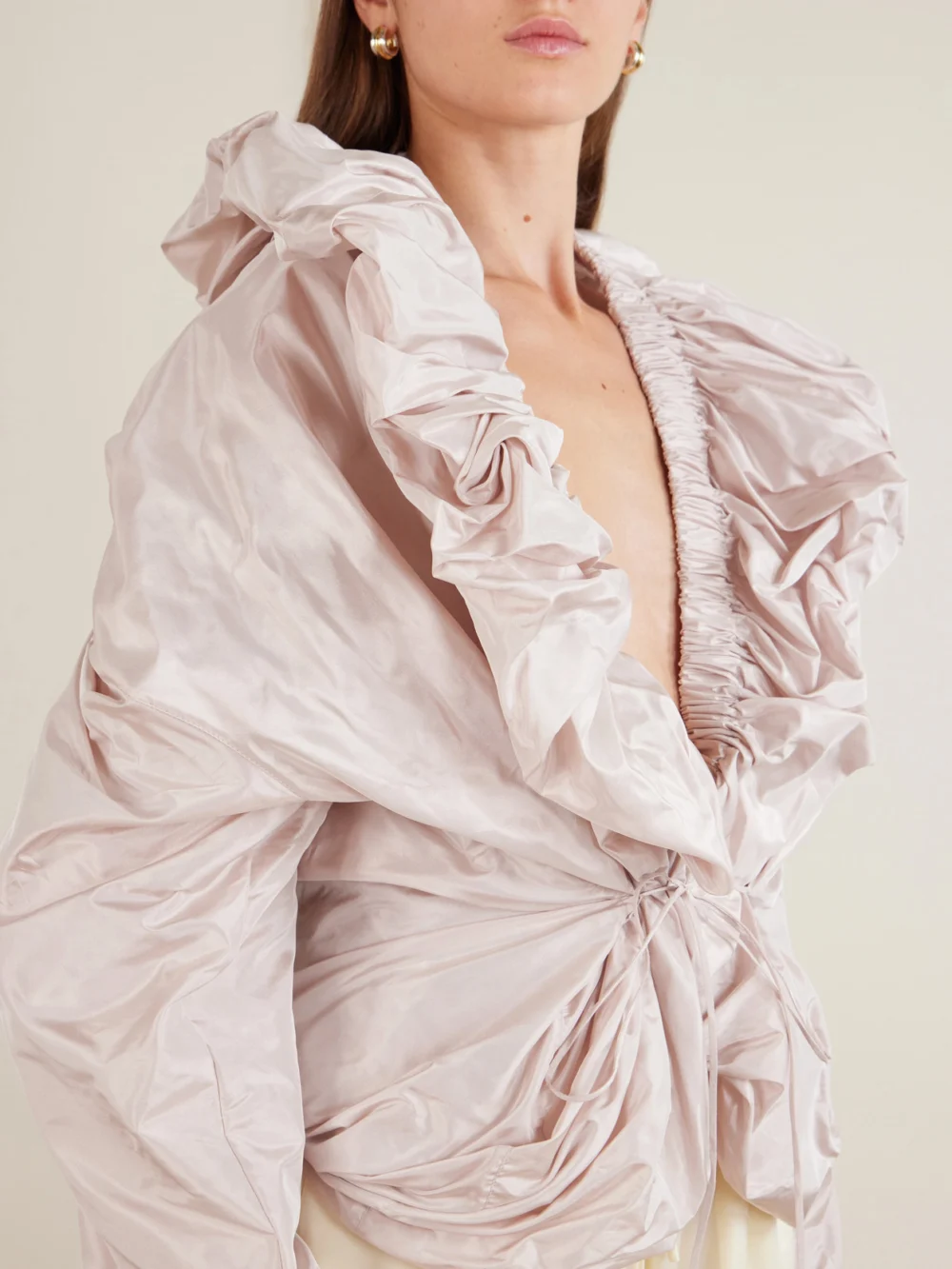 Close-up detail of the Sharon Wauchob Sata Gathered Duchesse Silk-satin Blouse