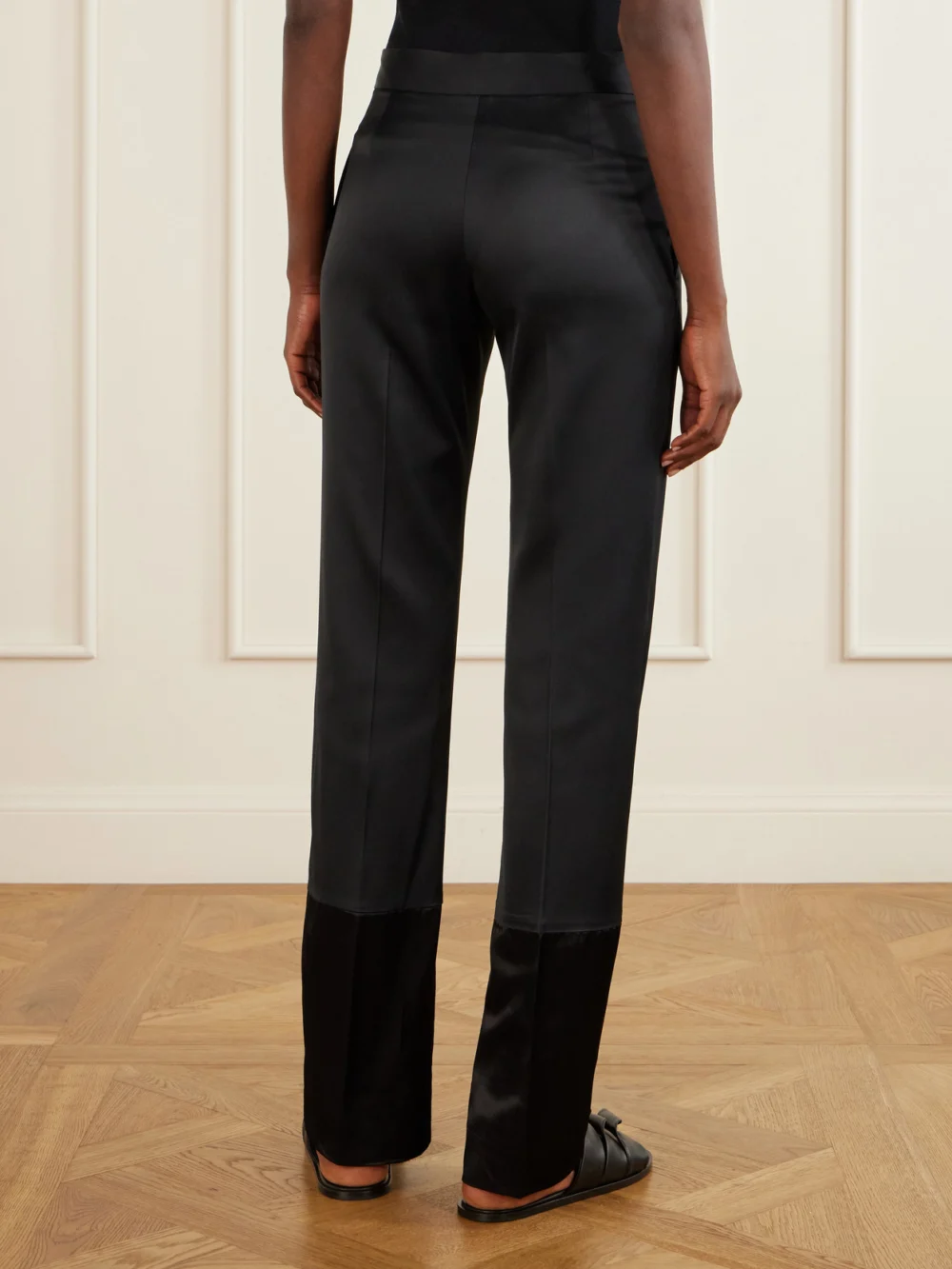 Back view of the Sharon Wauchob Sue Paneled Satin Straight-leg Pants