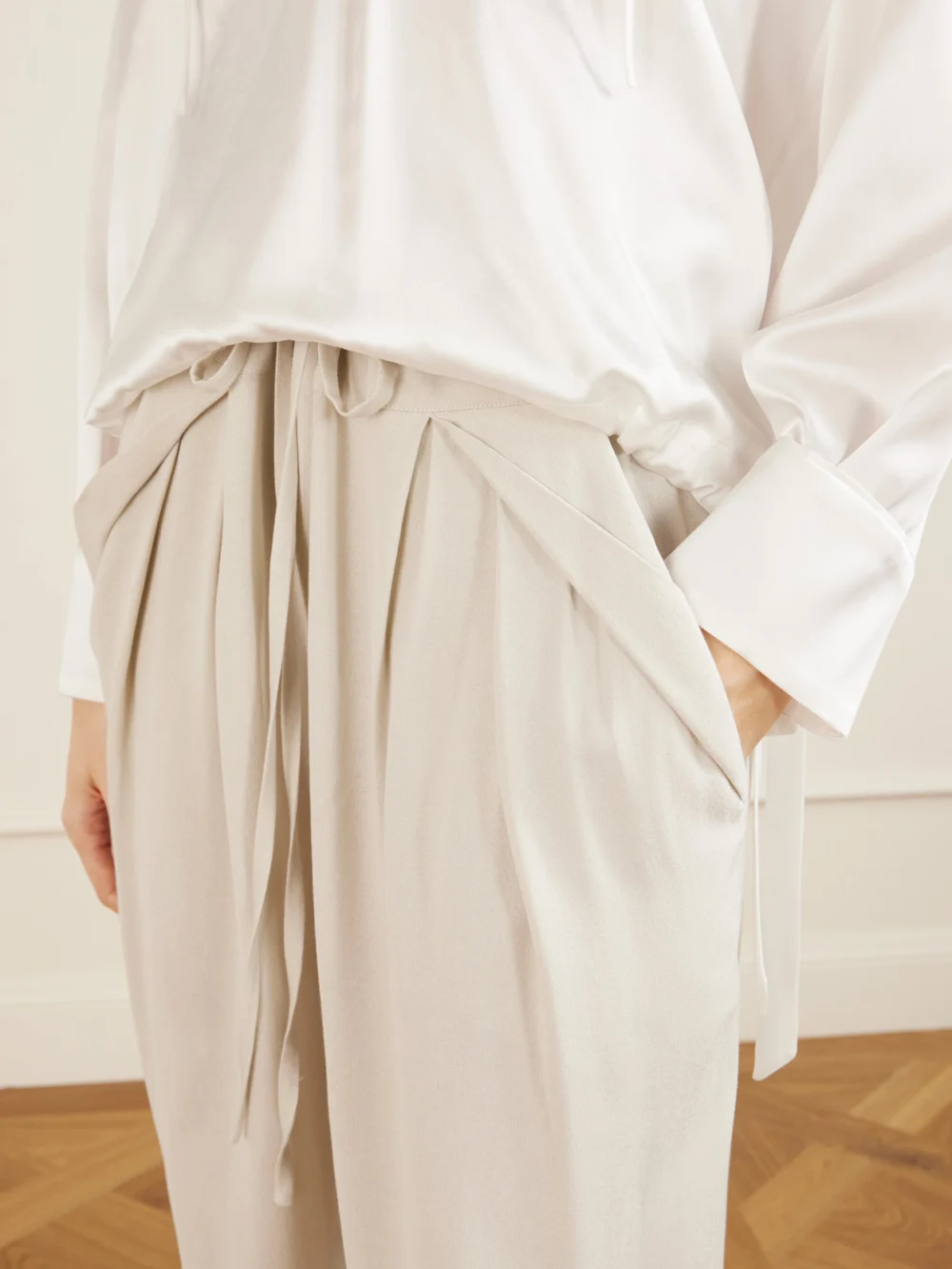 Close-up detail of the Sharon Wauchob The Vardar Silk-blend Straight-leg Pants
