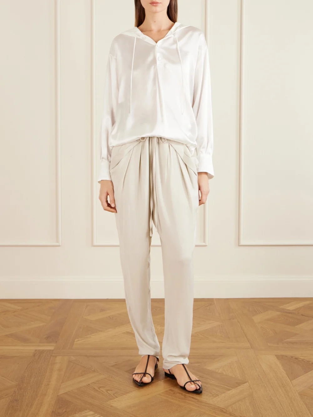 Sharon Wauchob The Vardar Silk-blend Straight-leg Pants, worn by a model