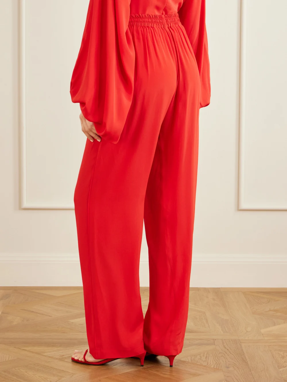 Back view of the Sharon Wauchob Tuileries Satin-trimmed Silk-tulle Straight-leg Pants