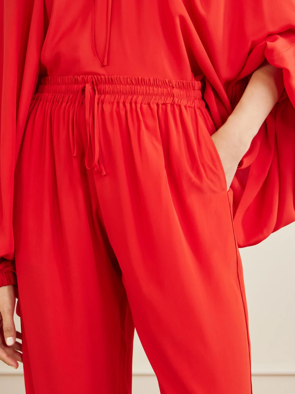 Close-up detail of the Sharon Wauchob Tuileries Satin-trimmed Silk-tulle Straight-leg Pants