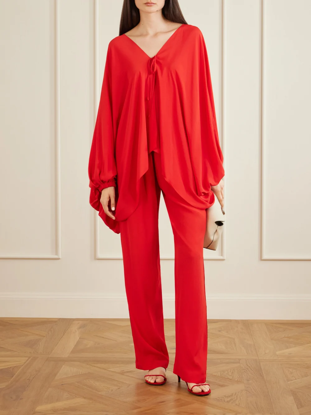 Sharon Wauchob Tuileries Satin-trimmed Silk-tulle Straight-leg Pants, worn by a model