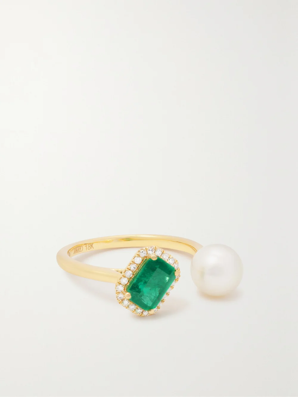 Shay 18-karat Gold, Diamond, Emerald and Pearl Ring in 7