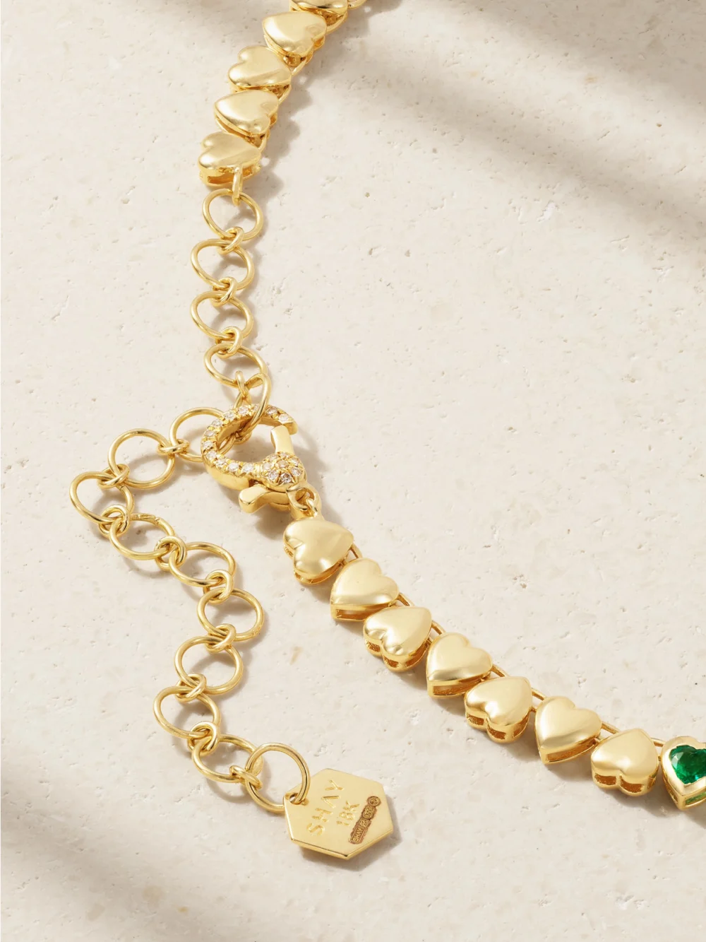 Back view of the Shay 18-karat Gold, Emerald and Diamond Necklace