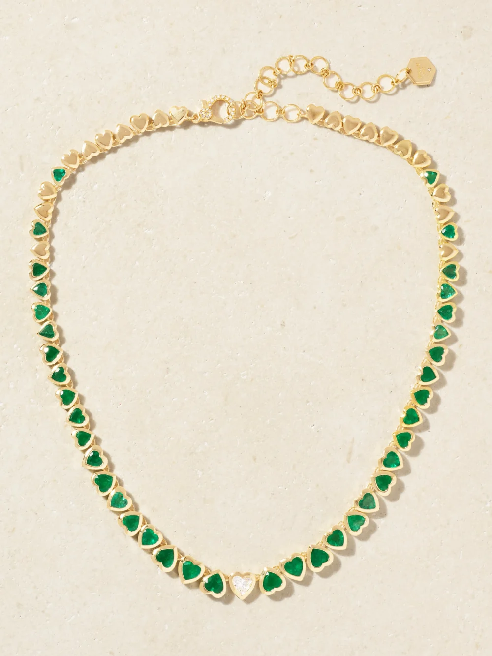 Close-up detail of the Shay 18-karat Gold, Emerald and Diamond Necklace