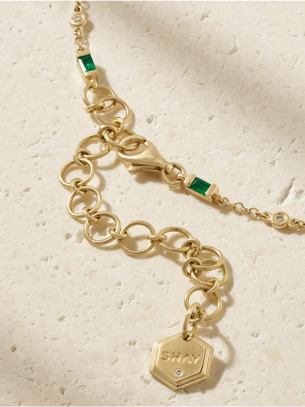 Back view of the Shay 18-karat Gold, Emerald and Diamond Necklace