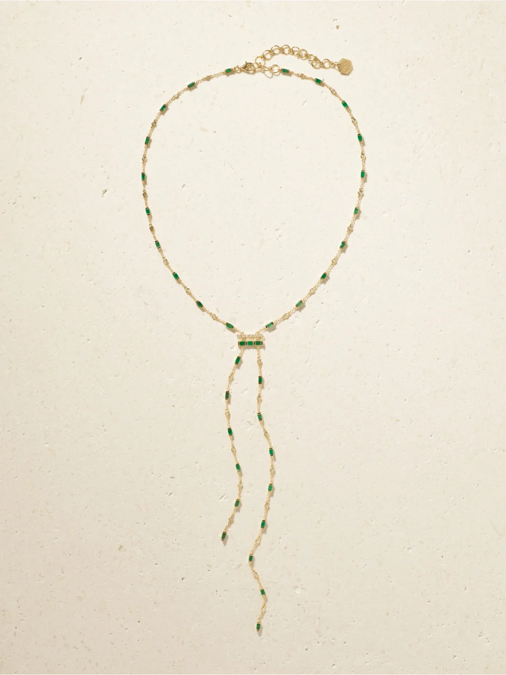 Close-up detail of the Shay 18-karat Gold, Emerald and Diamond Necklace