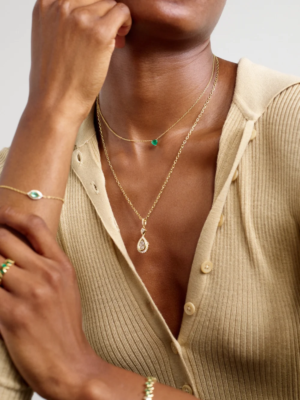 Back view of the Shay 18-karat Gold Emerald Necklace
