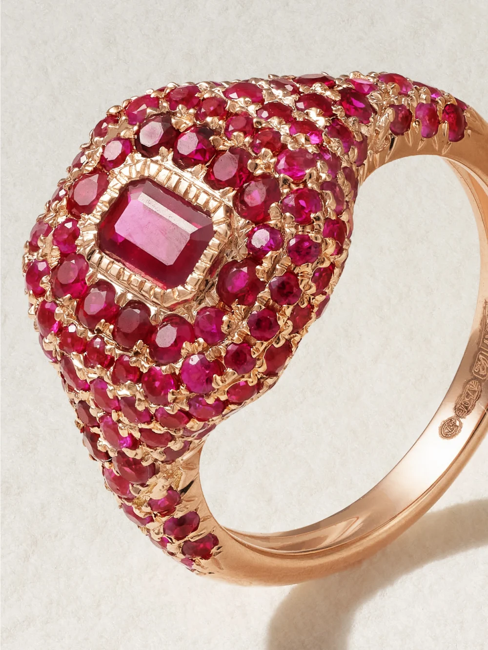 Close-up detail of the Shay 18-karat Rose Gold Ruby Ring
