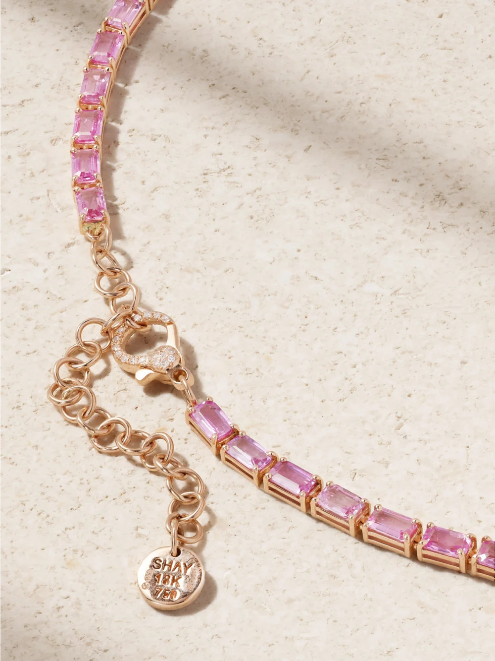 Back view of the Shay 18-karat Rose Gold Sapphire and Diamond Tennis Necklace