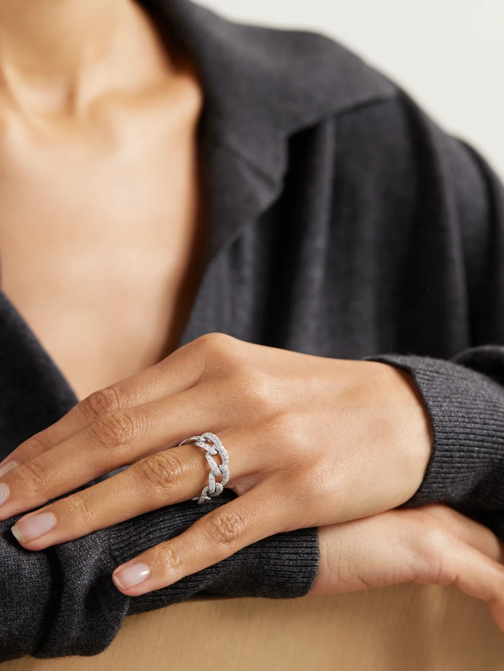 Shay Essential Link 18-karat White Gold Diamond Ring, styled view
