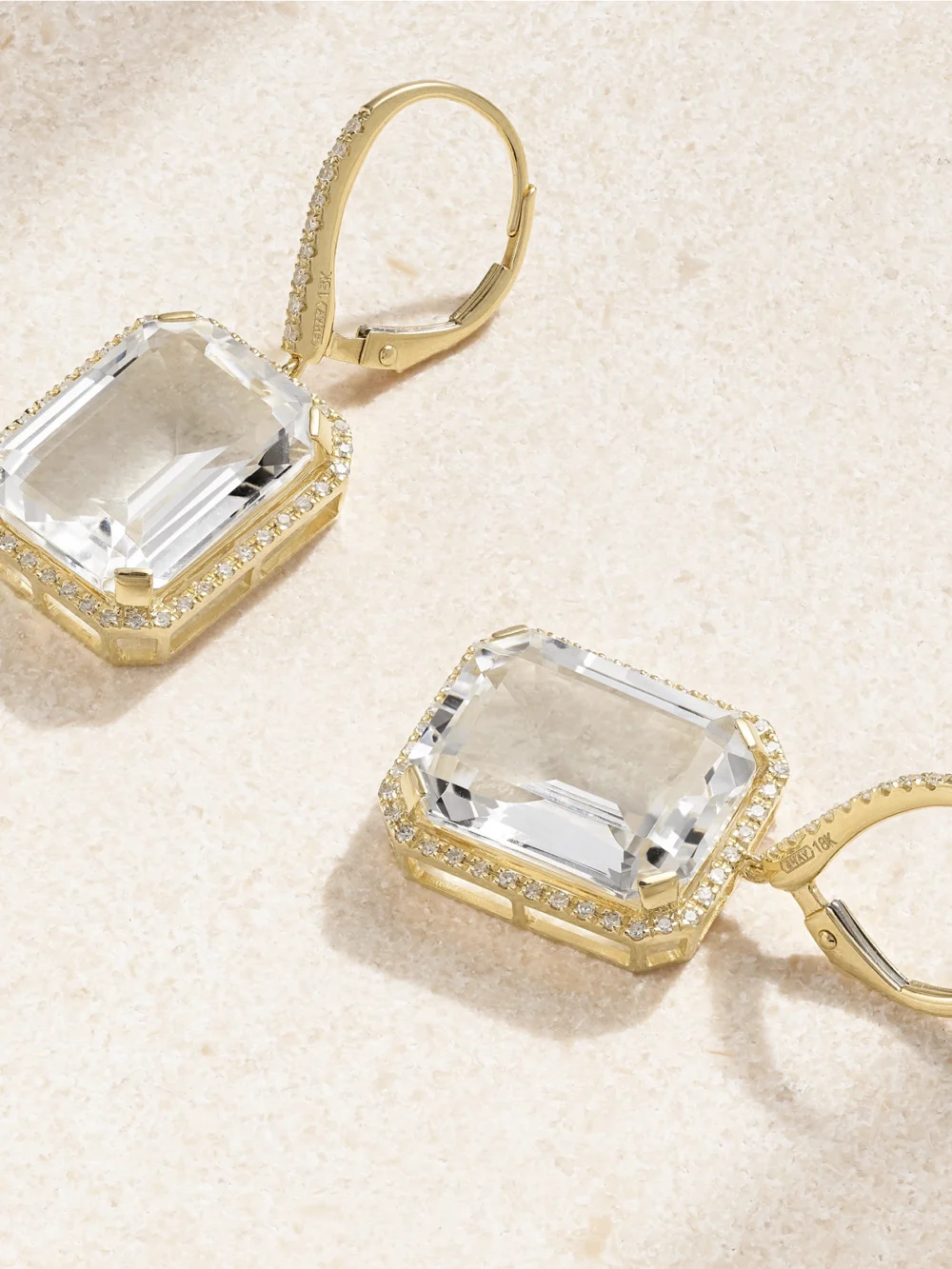 Close-up detail of the Shay Portrait 18-karat Gold, Topaz and Diamond Earrings