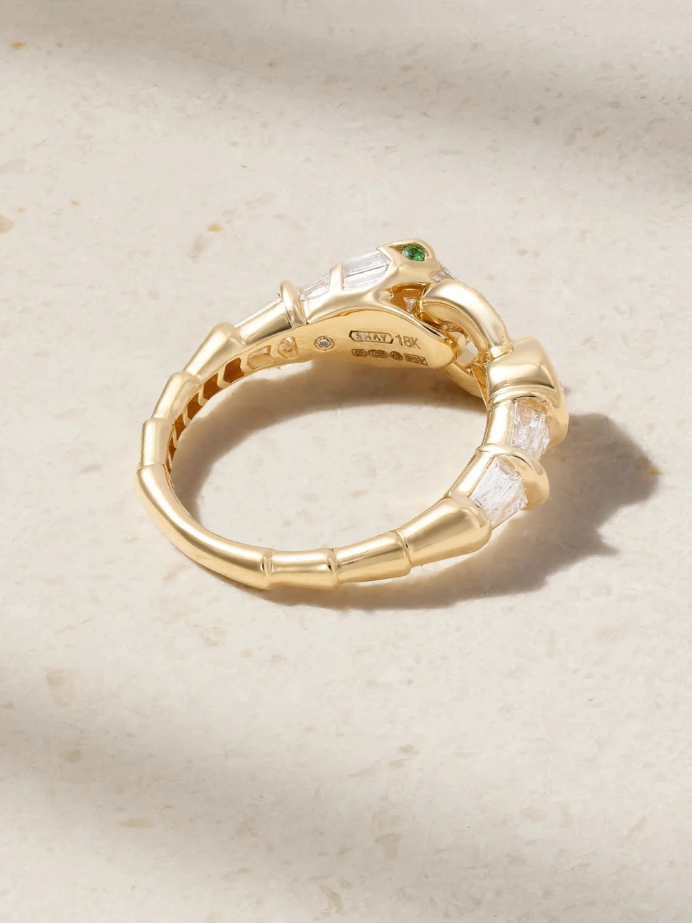 Back view of the Shay Serpentine 18-karat Gold, Diamond and Garnet Ring