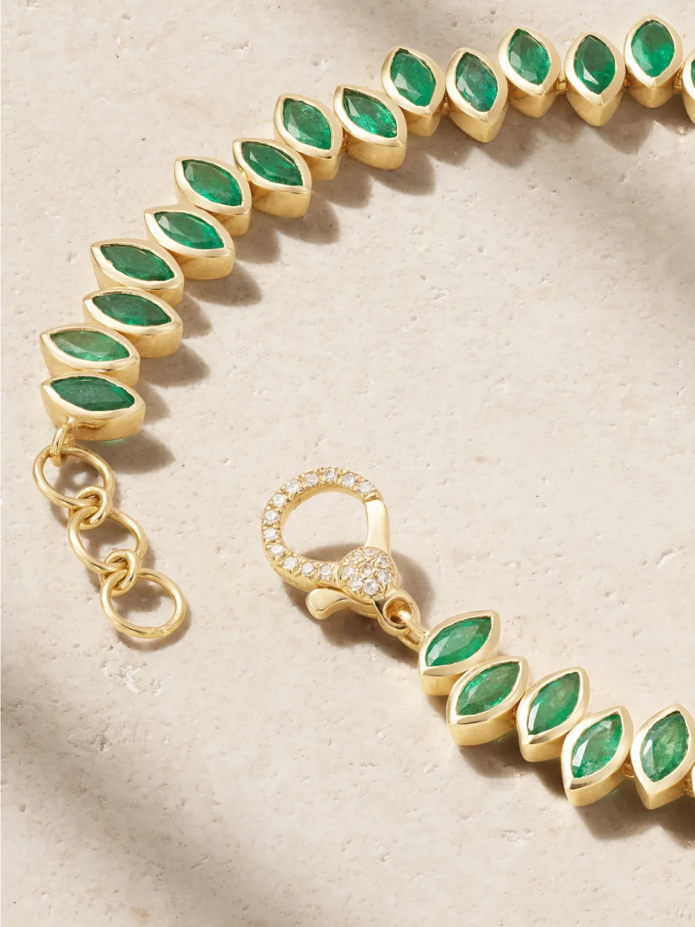 Back view of the Shay Staggered 18-karat Gold, Emerald and Diamond Bracelet