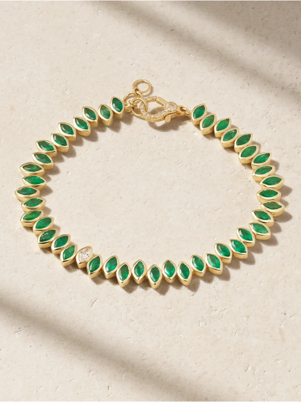 Shay Staggered 18-karat Gold, Emerald and Diamond Bracelet